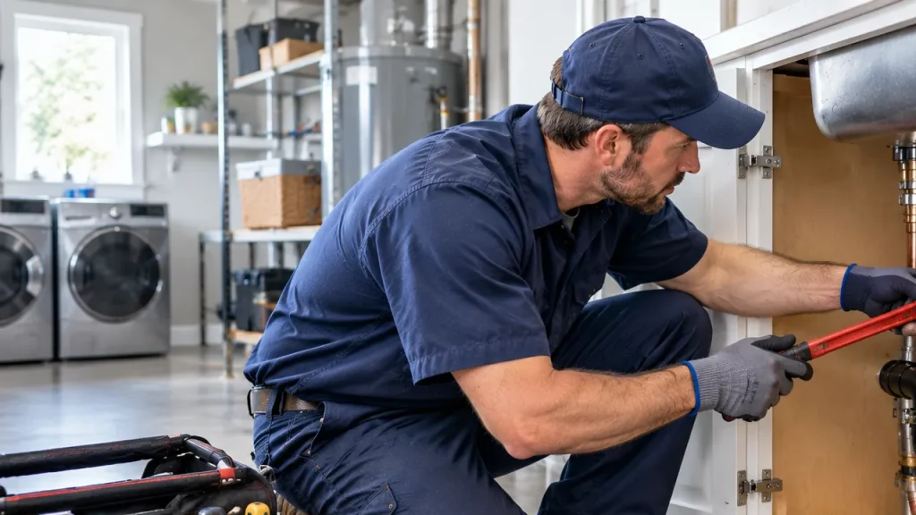 Professional plumber performing plumbing repair and maintenance in Shady Side MD